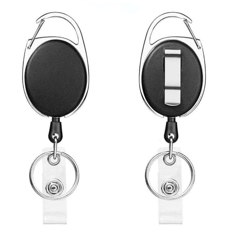 FZENeast 2 Packs Heave Duty Retractable Badge Reels with Carabiner Belt Clip and Key Ring, Badge Holders for ID Card Holders with 26.5 Inch Pull Cord (Black) - Image 1