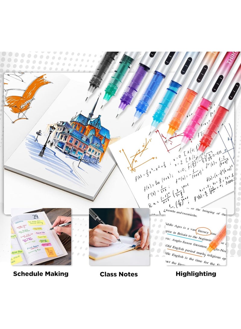 Deli 8 Pieces Rolling Ball Pens, Quick-Drying Ink 0.5 mm Extra Fine Point Pens Liquid Ink Pen Rollerball Pens Multicolor - Image 4