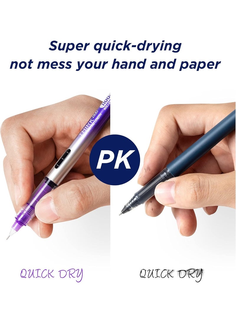 Deli 8 Pieces Rolling Ball Pens, Quick-Drying Ink 0.5 mm Extra Fine Point Pens Liquid Ink Pen Rollerball Pens Multicolor - Image 5