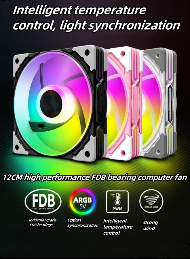 M MIAOYAN New computer case fan 12cm silent FDB bearing ARGB optical synchronization intelligent temperature control cooling fan - Image 3