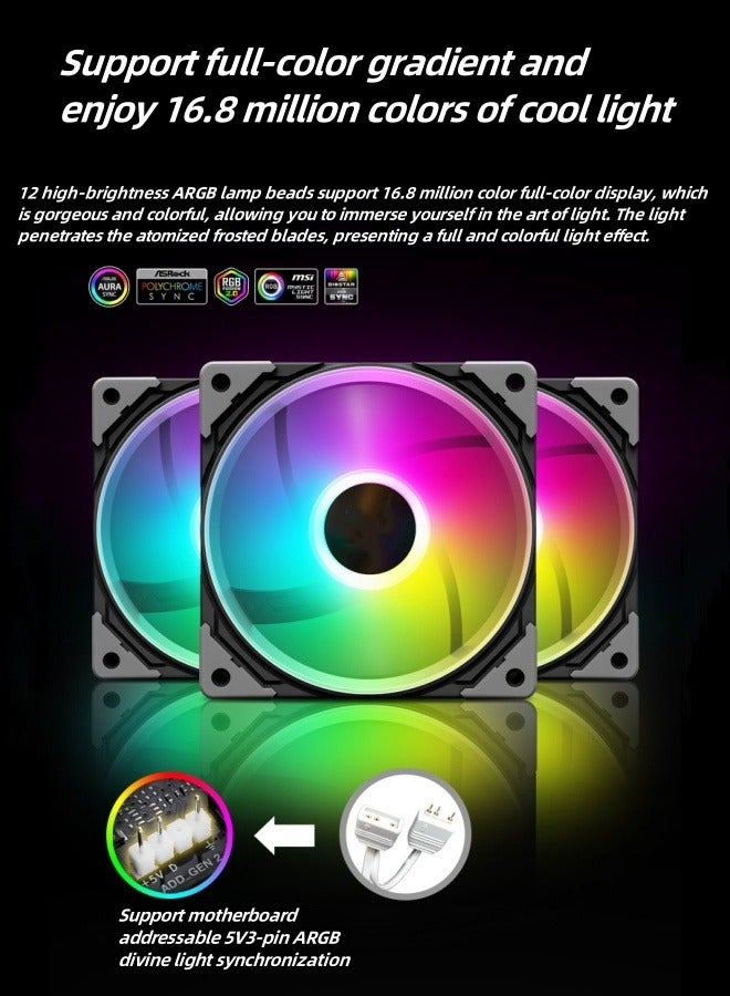M MIAOYAN New computer case fan 12cm silent FDB bearing ARGB optical synchronization intelligent temperature control cooling fan - Image 2