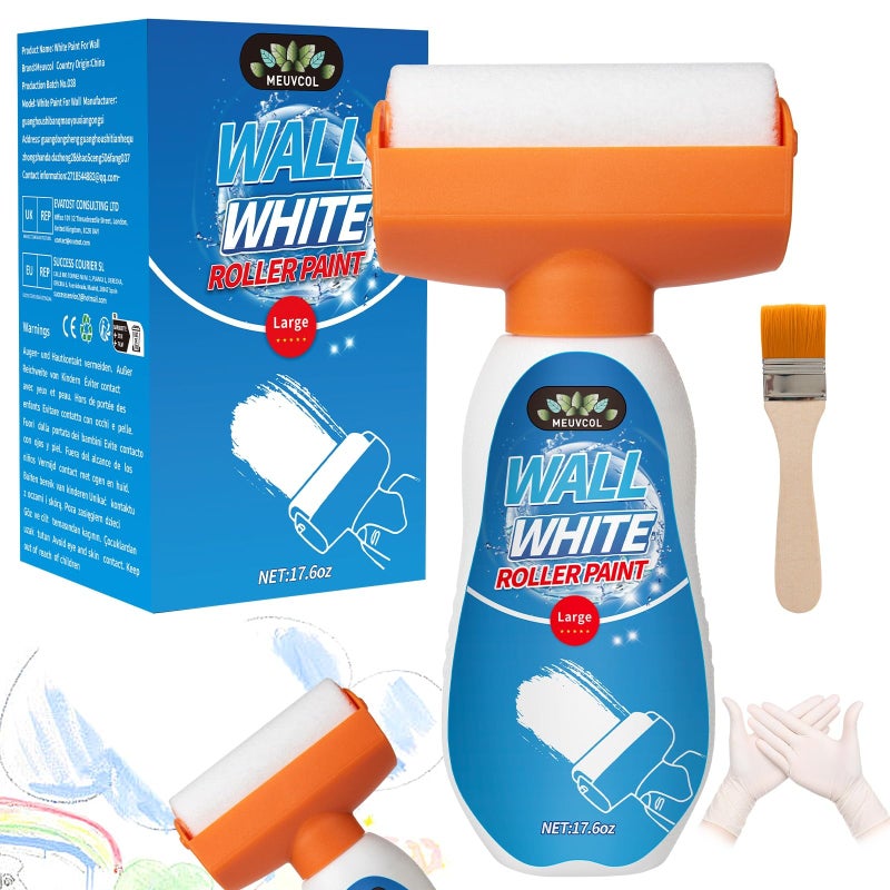 Meuvcol White Paint for Wall, 17.6 Floz Wall Touch Up Paint With Roller - Image 1