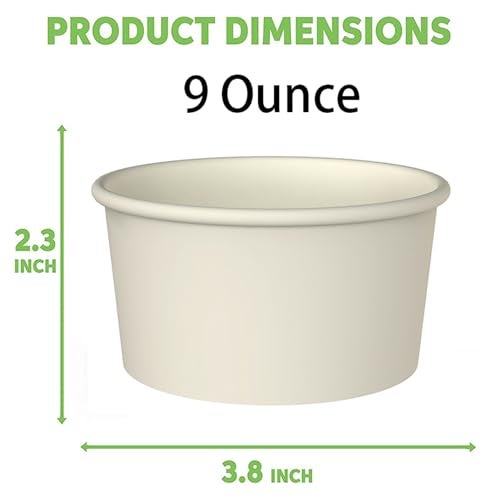 Axe Sickle 50 Pcs 9 Ounce Paper Ice Cream Cups Disposable Dessert Bowls for Hot or Cold Food, Sundae, Frozen Yogurt, Soup, White - Image 2