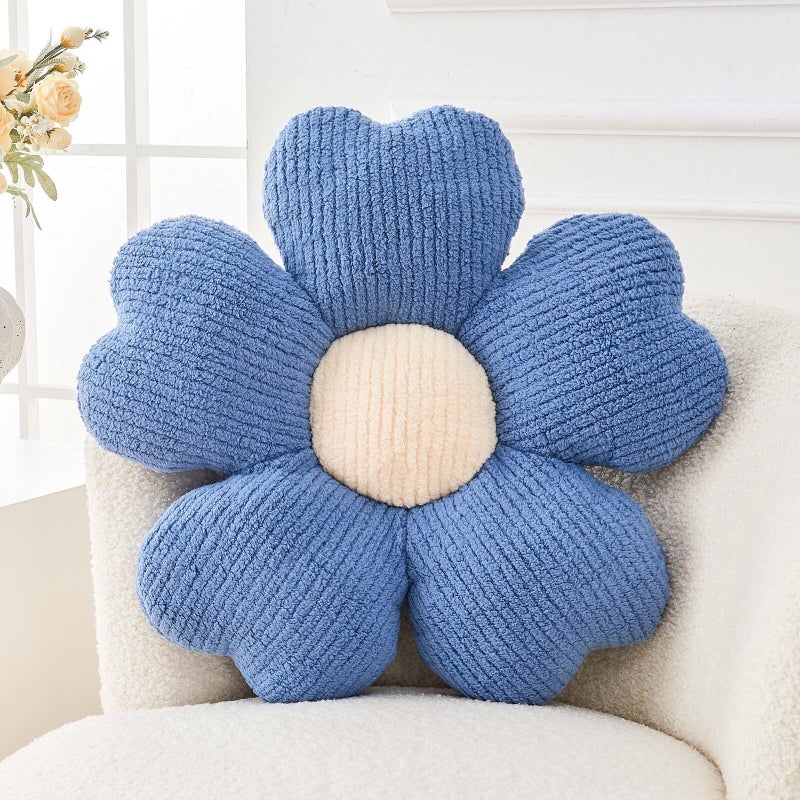 Kcvvcr Flower Throw Pillow, Cute Flower Shaped Pillow Decorative Throw Pillow for Bed Couch, Soft Daisy Pillows Floor Seating Cushion Cushions (14.9 Inch Blue) - Image 1