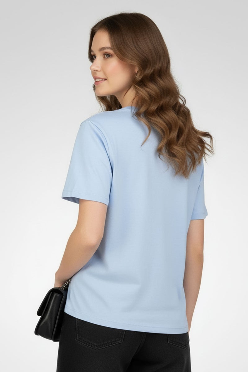 ONLY Women Crew Neck Short Sleeve Graphic Print T-Shirt, Sage Blue - Image 4