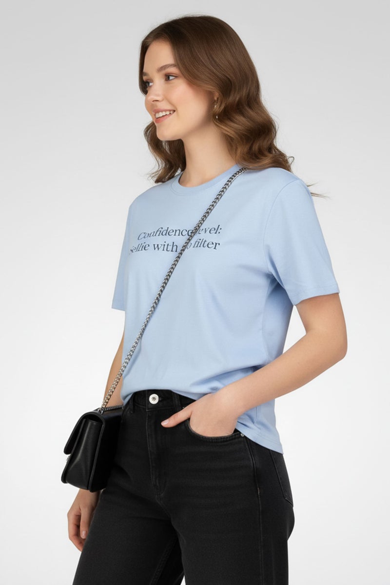 ONLY Women Crew Neck Short Sleeve Graphic Print T-Shirt, Sage Blue - Image 3