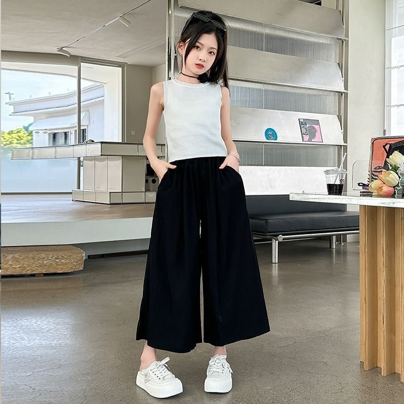 Girls' Skirt Pants Stylish Summer Outfit Fashion Loose Yamamoto Cropped Pants Summer Thin Pants For Older Children - Image 3