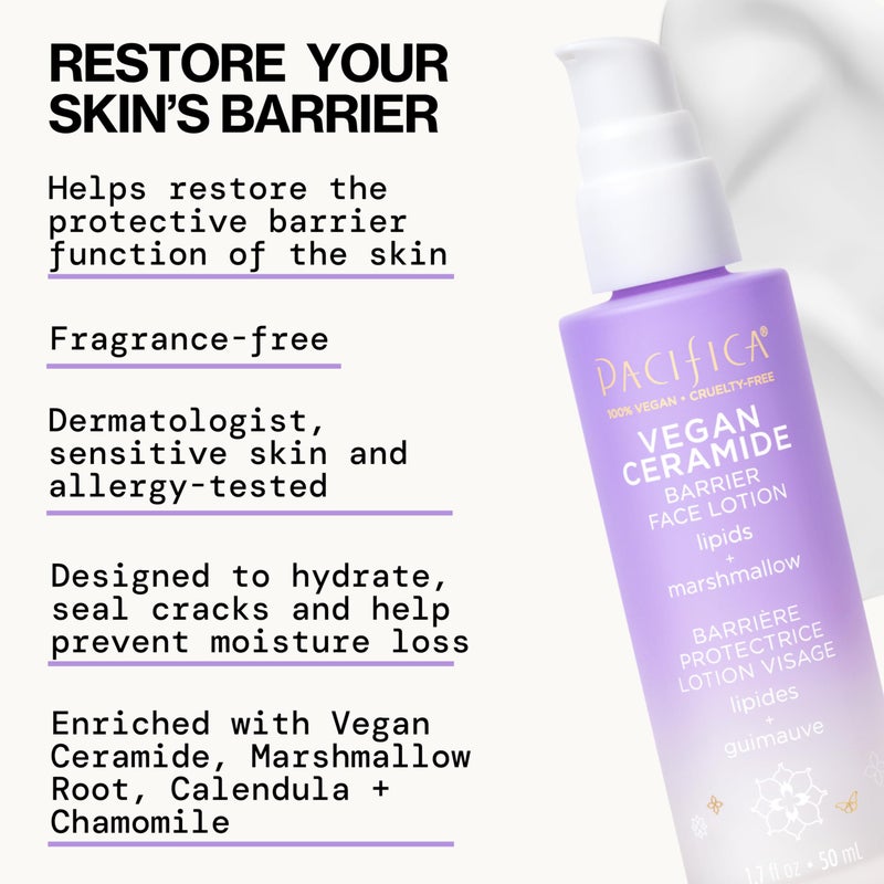 Pacifica Face Moisturizer - Vegan Ceramide Barrier Repair Face Lotion, Hydrating, For Dry Skin, Dermatologist Tested, Safe for Sensitive Skin, Fragrance Free, Vegan + Cruelty Free - Image 2