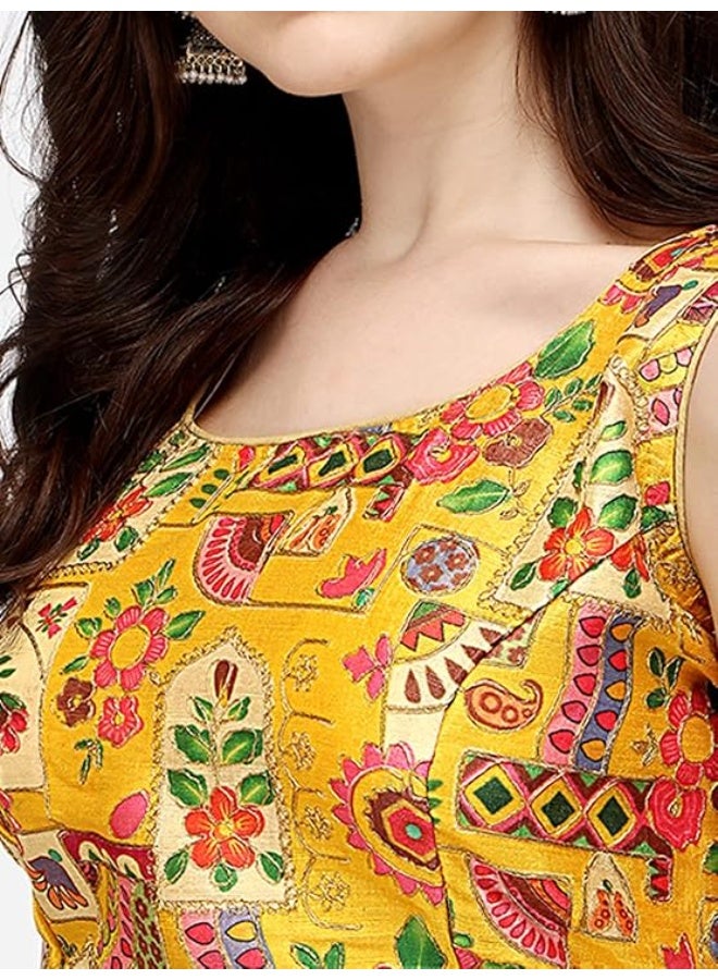 Pujia Mills بلوزة ساري نسائية بدون أكمام من الحرير الزهري من بوجيا ميلز - Image 2