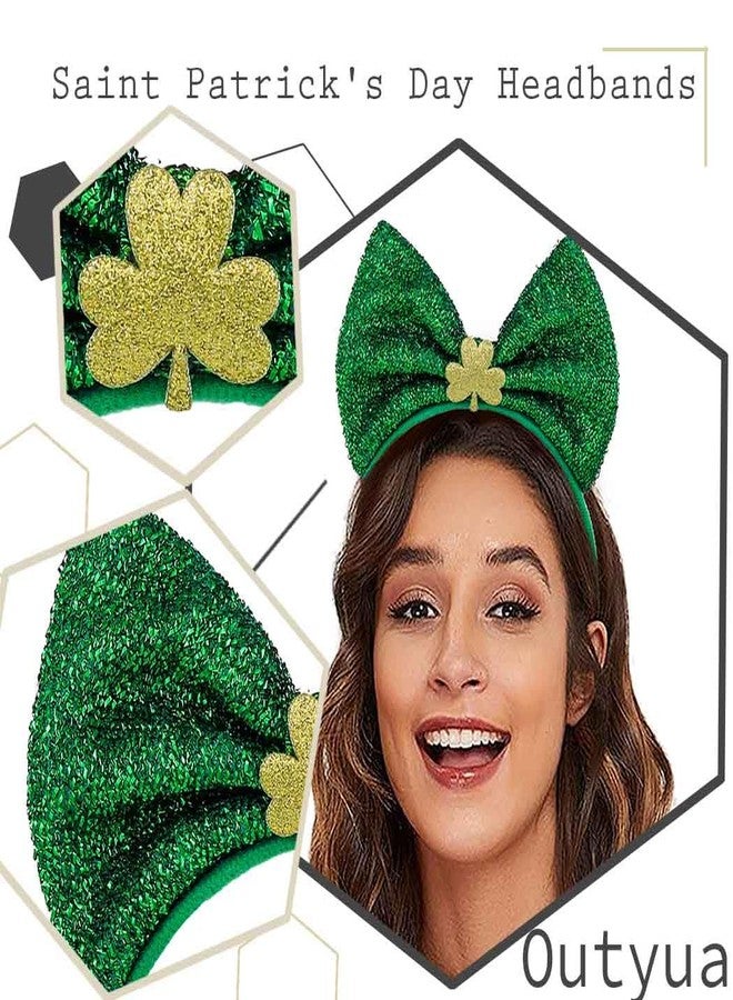 Outyua St Patricks Day Headband Shamrock Green Bow Headbands Sequin Hair Hoops Irish Accessories for Women Costume Party Favor (Green Bow1) - Image 4