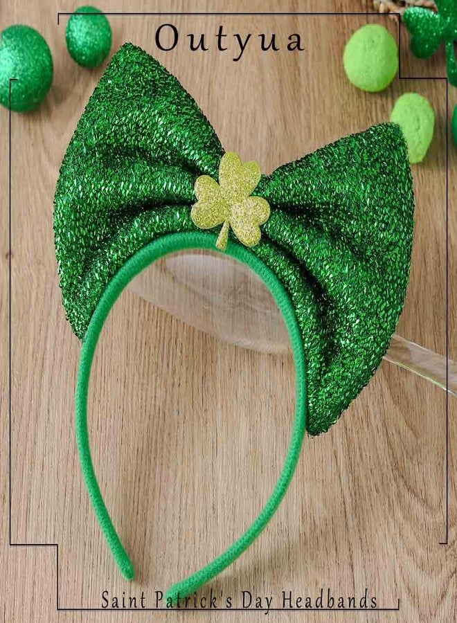 Outyua St Patricks Day Headband Shamrock Green Bow Headbands Sequin Hair Hoops Irish Accessories for Women Costume Party Favor (Green Bow1) - Image 2