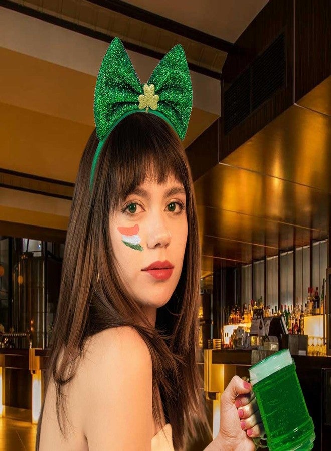 Outyua St Patricks Day Headband Shamrock Green Bow Headbands Sequin Hair Hoops Irish Accessories for Women Costume Party Favor (Green Bow1) - Image 3