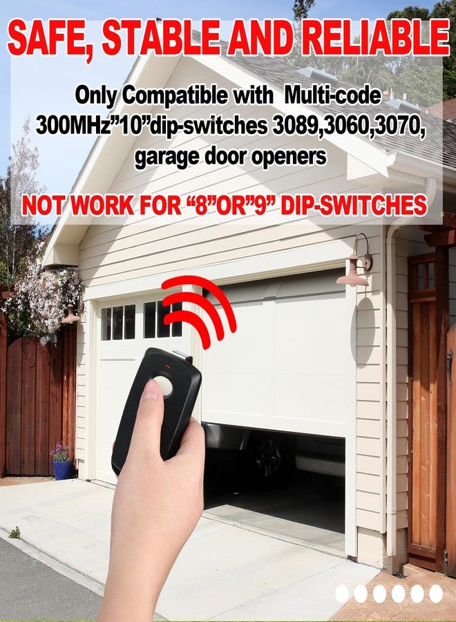 Kingdder 3 Pieces Garage Door Remote Compatible for Multicode 300mhz 10 Dip Switch 3089 3060 3070 Gate Opener Remote Multicode Gate Opener with Keychain (Black) - Image 3