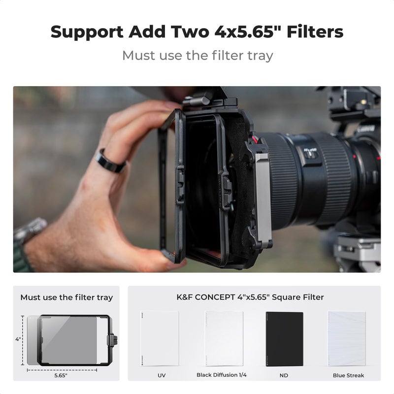 K&F Concept صندوق مات K&F CONCEPT، صندوق مات لكاميرا DSLR مع علم علوي من ألياف الكربون، مع حلقات محول 67/72/77/82/95 مم لفلتر ND UV 4x5.65/فلتر دائري - Image 3
