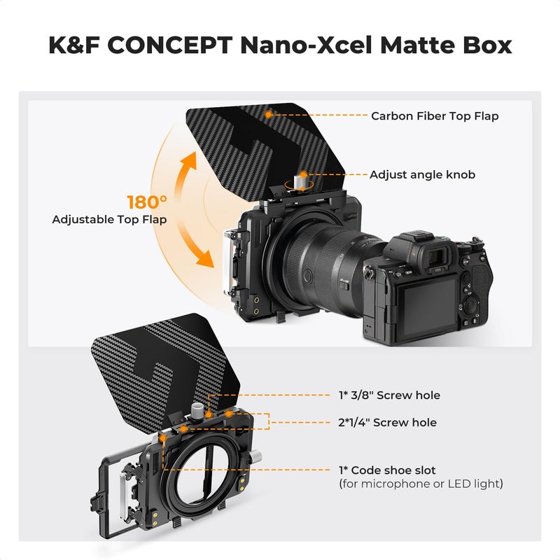 K&F Concept صندوق مات K&F CONCEPT، صندوق مات لكاميرا DSLR مع علم علوي من ألياف الكربون، مع حلقات محول 67/72/77/82/95 مم لفلتر ND UV 4x5.65/فلتر دائري - Image 2