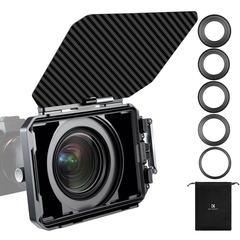 K&F Concept صندوق مات K&F CONCEPT، صندوق مات لكاميرا DSLR مع علم علوي من ألياف الكربون، مع حلقات محول 67/72/77/82/95 مم لفلتر ND UV 4x5.65/فلتر دائري - Image 1