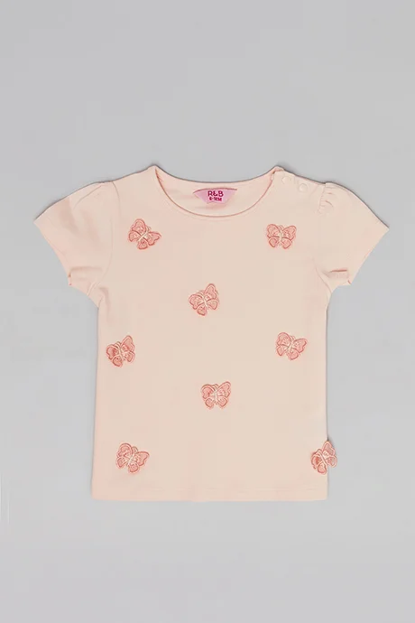 أر أند بي Embroidered Top with Crew Neck and Short Sleeves