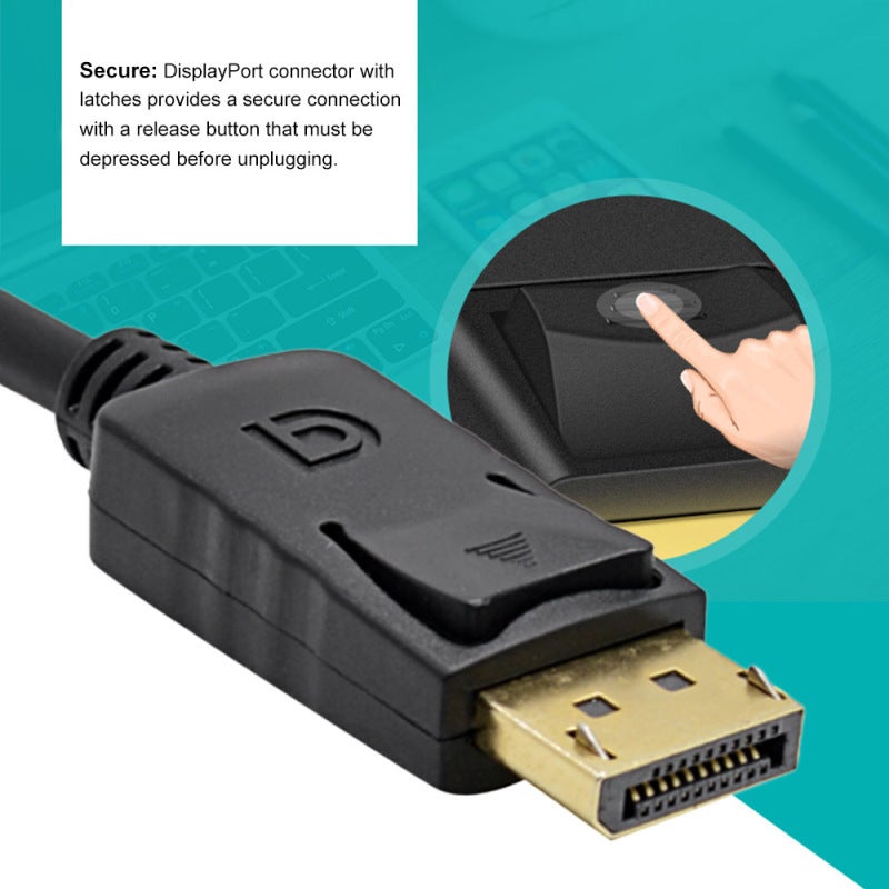 كابل محول ذكر DisplayPort DP إلى VGA ذكر بطول 1.8 متر محول 1080P فيديو للبروجيكتور والتلفزيون الرقمي والتلفزيون ومشغل HDVD لون أسود - Image 5