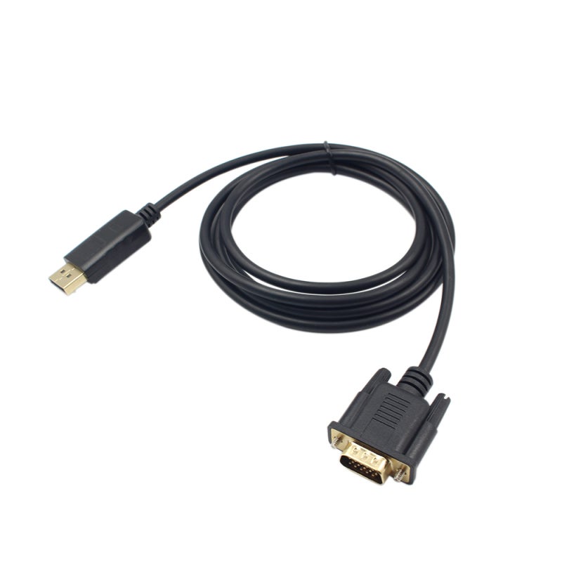 كابل محول ذكر DisplayPort DP إلى VGA ذكر بطول 1.8 متر محول 1080P فيديو للبروجيكتور والتلفزيون الرقمي والتلفزيون ومشغل HDVD لون أسود - Image 1