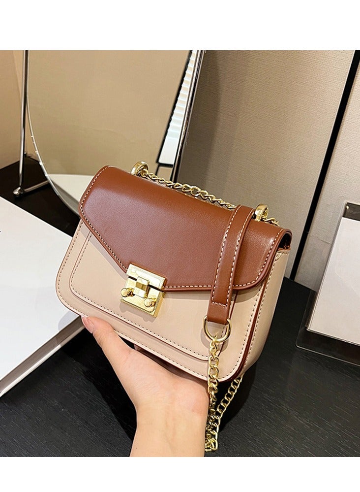 EIONN Mini Turnlock Square Shoulder Bag with Golden Chain Strap - Elegant, Beige  Brown, Ideal for Work, Office, Parties, and Travel, Office Bag|Chain Strap Bag|Turnlock Closure - Image 2