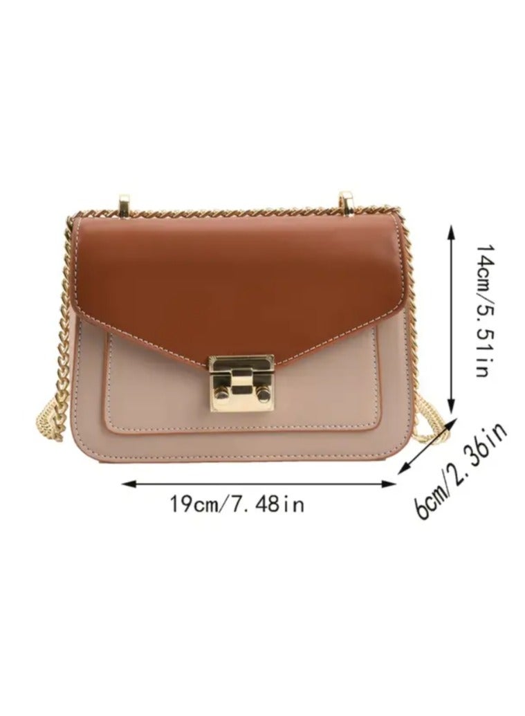 EIONN Mini Turnlock Square Shoulder Bag with Golden Chain Strap - Elegant, Beige  Brown, Ideal for Work, Office, Parties, and Travel, Office Bag|Chain Strap Bag|Turnlock Closure - Image 3