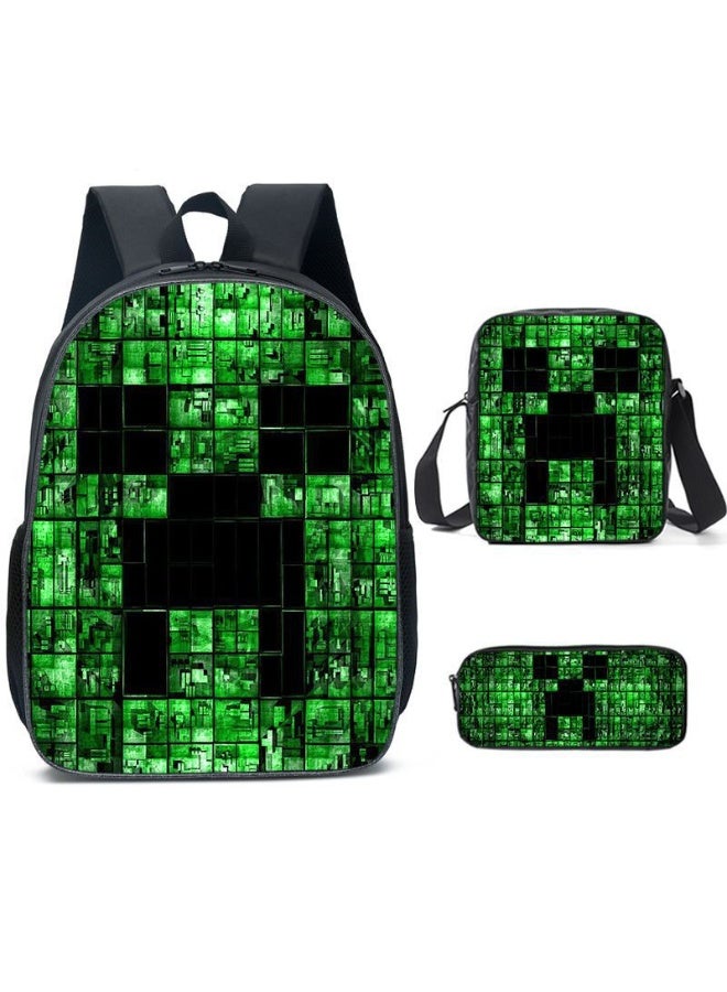 ماين كرافت حقيبة مدرسية من 3 قطع للطلاب - حقيبة مستوحاة من لعبة "ماين كرافت"
