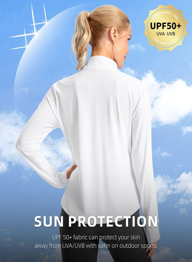 Soothfeel Women's UPF 50+ Lightweight Athletic Jackets Sun Protection Zip Up Long Sleeve Shirts Hiking Workout Outdoor Pocket, White, L - Image 3