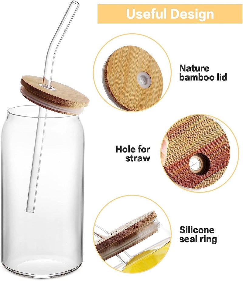 FOMQUAZLI Iced Juice Drinks Glass Can Mug with Wooden Lid and Straw for MilkCoffeeGreen Tea Cup Mojito Mug Pack of 1500ml Transparent Can Shape Cup - Image 4