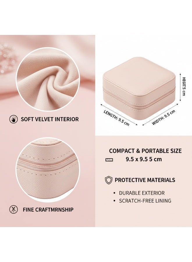 Leather Mini Jewelry Box | Travel Portable Jewelry Box | Organizer for Rings, Pendants, Earrings, Necklaces, and Bracelets (Pink) - Image 5