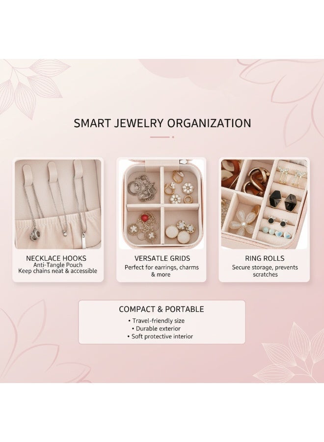 Leather Mini Jewelry Box | Travel Portable Jewelry Box | Organizer for Rings, Pendants, Earrings, Necklaces, and Bracelets (Pink) - Image 4