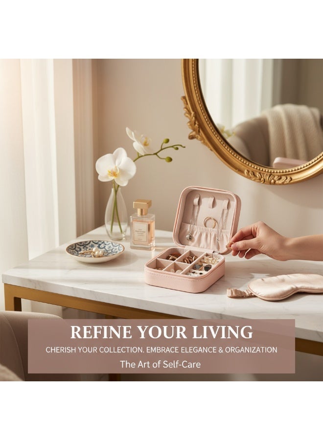Leather Mini Jewelry Box | Travel Portable Jewelry Box | Organizer for Rings, Pendants, Earrings, Necklaces, and Bracelets (Pink) - Image 3