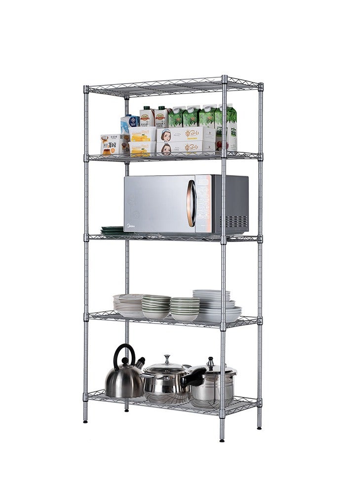رفوف معدنية ، رفوف تخزين الصلب ، رفوف معدنية ، 5 رفوف المطبخ ، المرآب ، الأسرة ، حمام ، مطبخ ، مكتب ( فضي ) - Image 1
