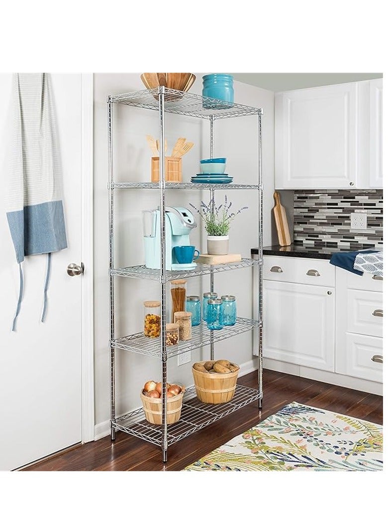 رفوف معدنية ، رفوف تخزين الصلب ، رفوف معدنية ، 5 رفوف المطبخ ، المرآب ، الأسرة ، حمام ، مطبخ ، مكتب ( فضي ) - Image 3