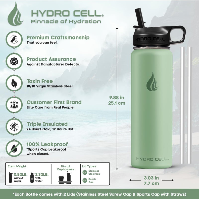HYDRO CELL Stainless Steel Insulated Water Bottle with Straw - For Cold & Hot Drinks - Metal Vacuum Flask with Screw Cap and Modern Leakproof Sport Thermos for Adults (Sage 24oz) - Image 4