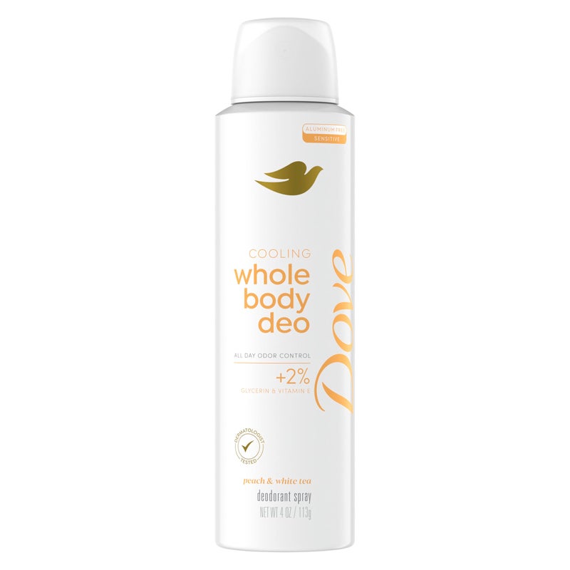 Dove Whole Body Deodorant Cooling Spray Peach & White Tea Aluminum Free 4oz - Image 1