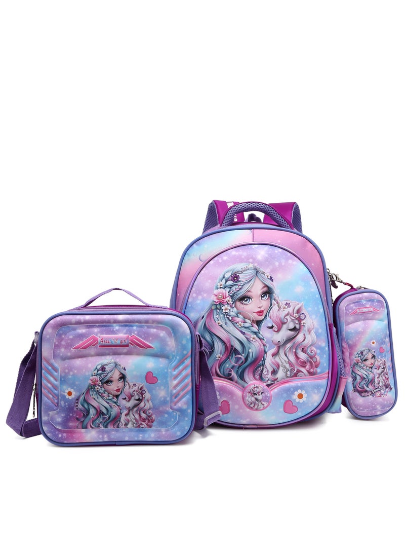 ستارجولد حقيبة ظهر للأطفال مكونة من 3 قطع للفتيات الصغيرات مع حزام قابل للتعديل للمدرسة مقاس 14 بوصة