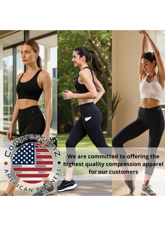 CompressionZ High Waisted Capri Leggings for Women Tummy Control - Workout Yoga Pants Black - Image 5