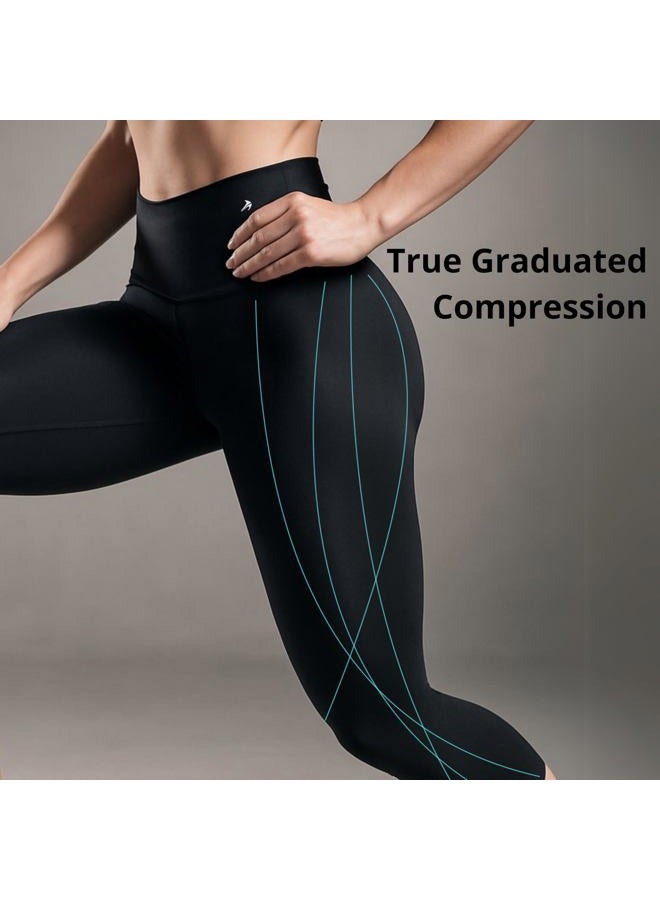 CompressionZ High Waisted Capri Leggings for Women Tummy Control - Workout Yoga Pants Black - Image 3