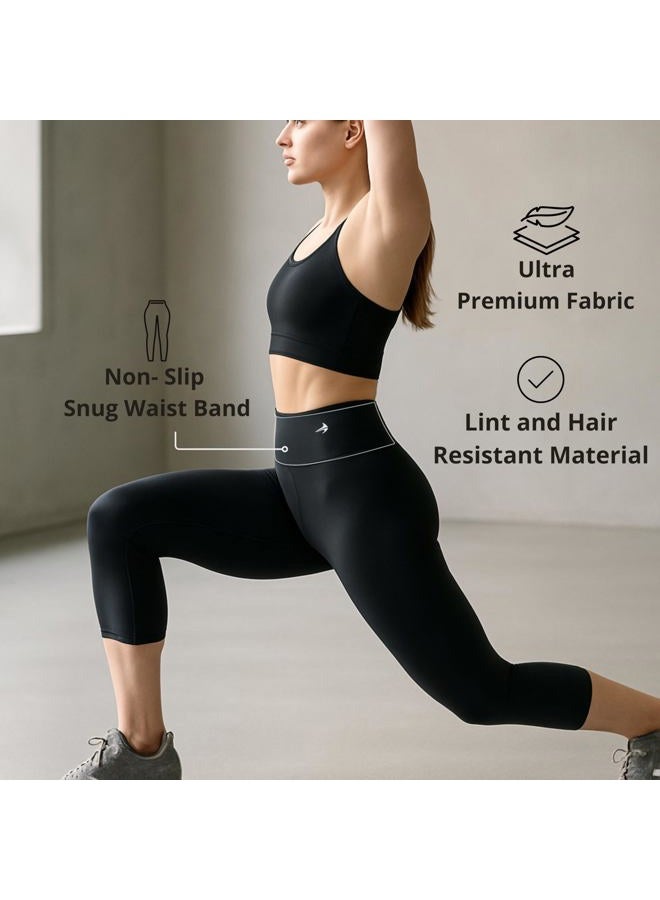 CompressionZ High Waisted Capri Leggings for Women Tummy Control - Workout Yoga Pants Black - Image 4