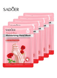 SADOER 5 pack Rose Hand Mask Moisturizing Glove, Hand Peel Mask Exfoliating Gloves, Hand Repair Glove for Dry Hands Treatment, Remove Dead Skin, Rough Skin  - Image 1