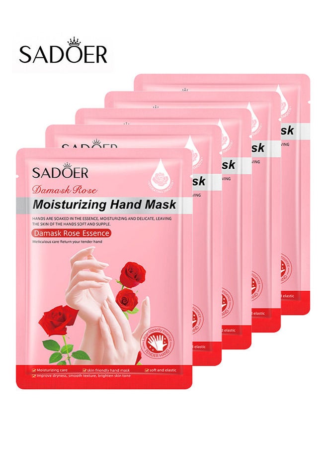 SADOER 5 pack Rose Hand Mask Moisturizing Glove, Hand Peel Mask Exfoliating Gloves, Hand Repair Glove for Dry Hands Treatment, Remove Dead Skin, Rough Skin  - Image 1