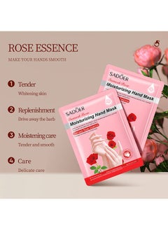 SADOER 5 pack Rose Hand Mask Moisturizing Glove, Hand Peel Mask Exfoliating Gloves, Hand Repair Glove for Dry Hands Treatment, Remove Dead Skin, Rough Skin  - Image 3