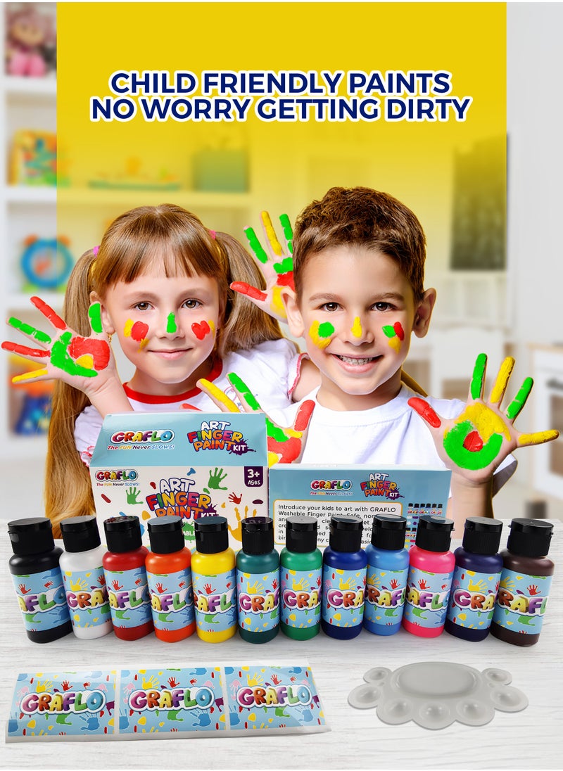 GRAFLO - Washable Finger Paint for Toddlers, Safe Non-Toxic, 12 Vibrant Colors, Baby Safe Paint for Hands and Feet, Mess Free Art Supplies for Kids, Preschool Learning Gifts, for 3-6 Years Old - Image 1