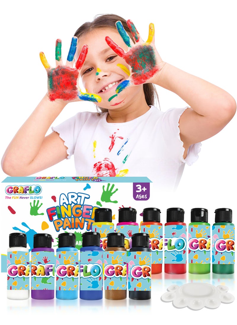 GRAFLO - Washable Finger Paint for Toddlers, Safe Non-Toxic, 12 Vibrant Colors, Baby Safe Paint for Hands and Feet, Mess Free Art Supplies for Kids, Preschool Learning Gifts, for 3-6 Years Old - Image 1
