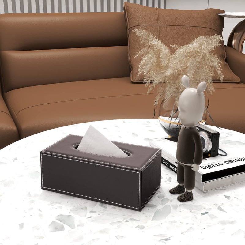 KINGFOM Rectangular PU Leather Tissue Box Cover - Facial Tissue Paper Napkin Holder for Bathroom, Home, Office, Car Automotive Decoration with Magnetic Bottom(Brown) - Image 5