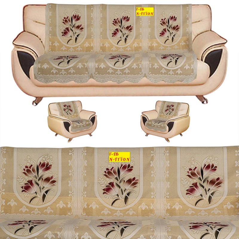 Fab Nation Combo of 10 Polyester Blend Sofa Panels for 5 Seater and Net Cover Set Yellow