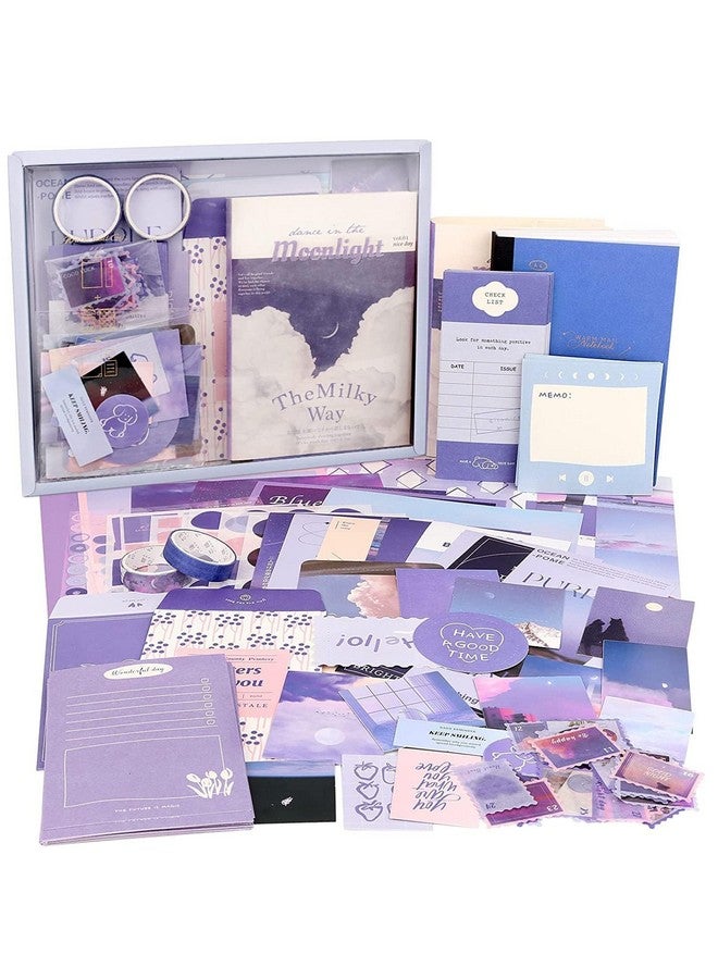 Rewup 348 Pcs Scrapbooking Supplies Kit, Vintage Aesthetic Scrapbook Kit for Bullet Junk Journal, Stationery, A6 Grid Notebook, DIY Journaling Supplies, Birthday Craft Gift for Teen Girl Kid Women (Purple) - Image 1