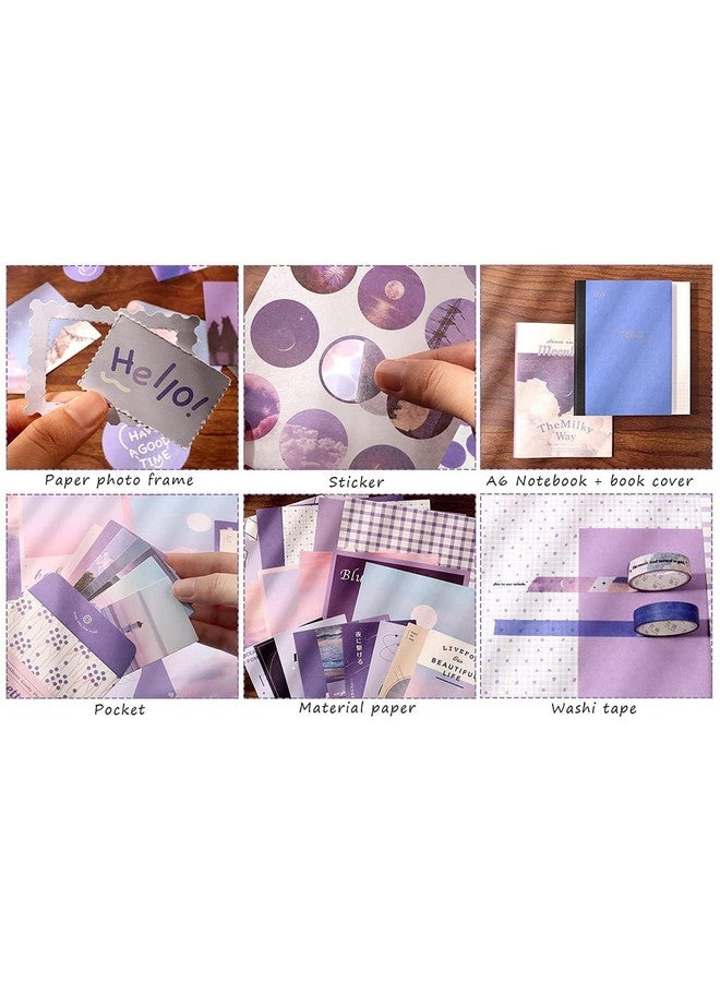 Rewup 348 Pcs Scrapbooking Supplies Kit, Vintage Aesthetic Scrapbook Kit for Bullet Junk Journal, Stationery, A6 Grid Notebook, DIY Journaling Supplies, Birthday Craft Gift for Teen Girl Kid Women (Purple) - Image 4