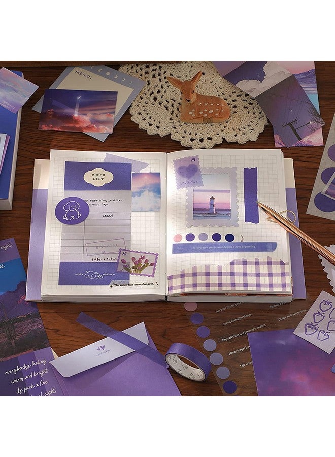 Rewup 348 Pcs Scrapbooking Supplies Kit, Vintage Aesthetic Scrapbook Kit for Bullet Junk Journal, Stationery, A6 Grid Notebook, DIY Journaling Supplies, Birthday Craft Gift for Teen Girl Kid Women (Purple) - Image 5