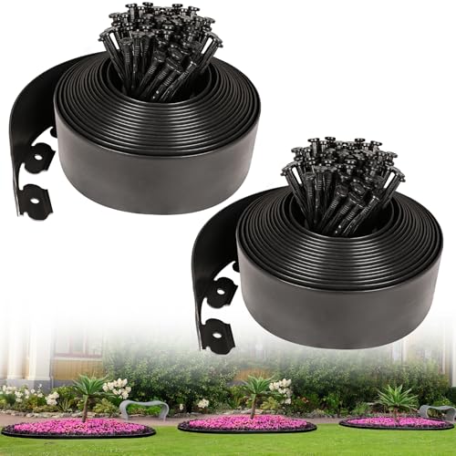 Hemikaki 4 Inch Tall Garden Edging Border 66FT with 90pcs Spikes, Plastic Edging Border for Landscaping, Lawn, Garden, Flower Beds, Paver, Pathway - Image 1